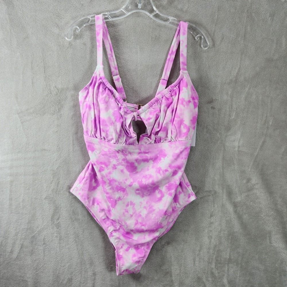 Salt & Cove Tie Front One Piece Swimsuit Tie Dye Cut Out Peek A Boo Pink Size 1X